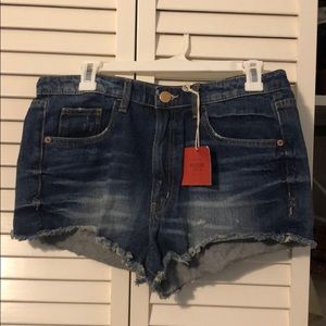 High rise denim shorts